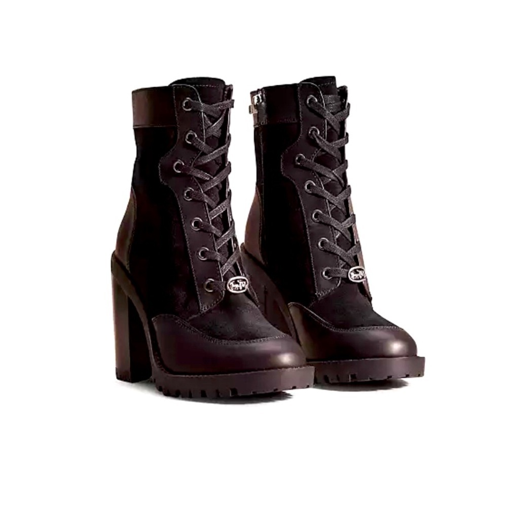 COACH BLACK LEATHER AND SUEDE HEELED ANKLE BOOTS SZ 9 NWT
